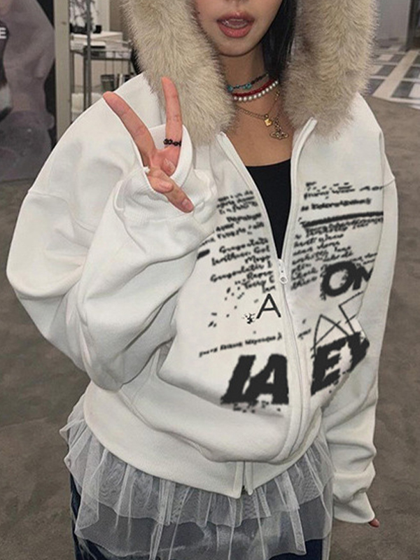 EMMIOL Chaqueta con estampado de letras de temática oscura