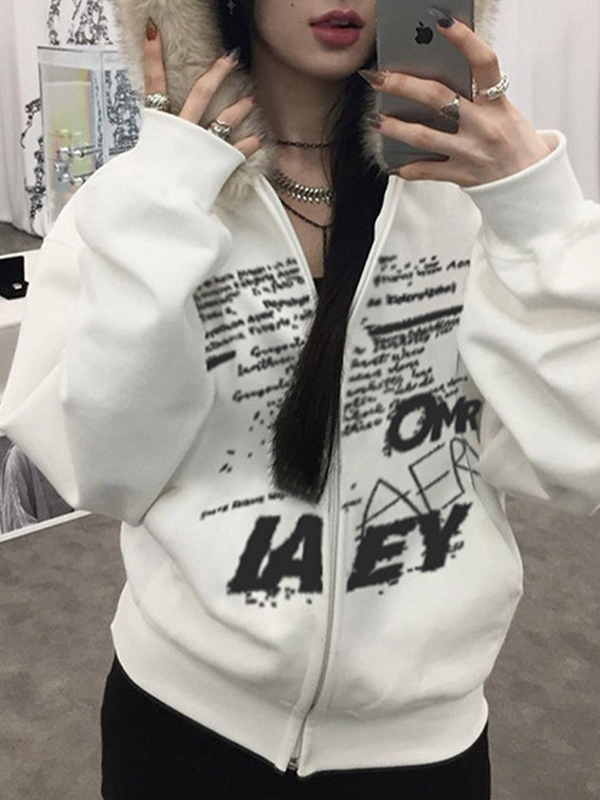 EMMIOL Chaqueta con estampado de letras de temática oscura