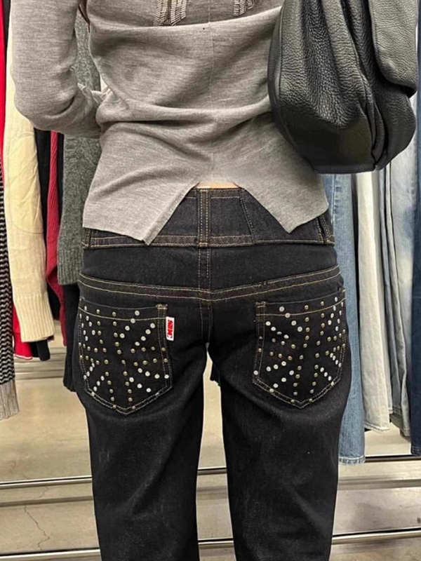 EMMIOL Jeans boyfriend vintage con cuentas de alta resistencia