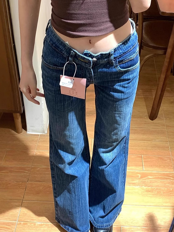 EMMIOL Pantalones vaqueros acampanados vintage con estampado de juntas de bambú