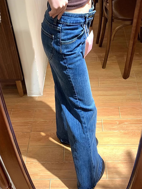 EMMIOL Pantalones vaqueros acampanados vintage con estampado de juntas de bambú