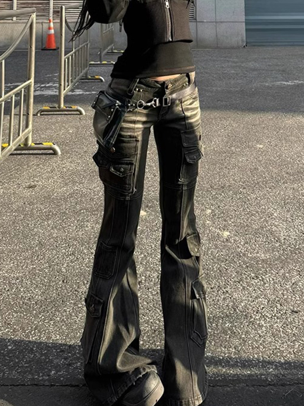 EMMIOL Pantalones vaqueros acampanados retro con múltiples bolsillos