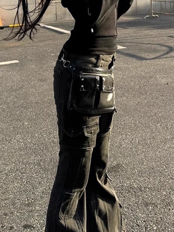 EMMIOL Pantalones vaqueros acampanados retro con múltiples bolsillos