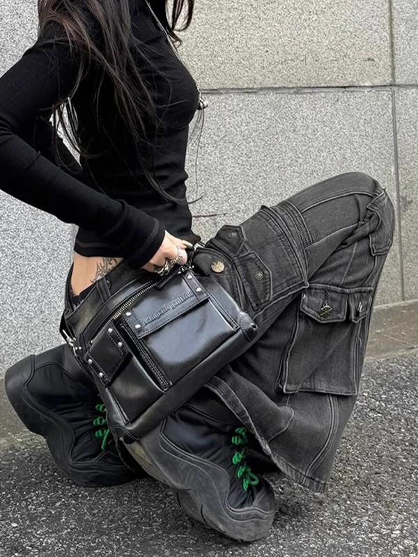 EMMIOL Pantalones vaqueros acampanados retro con múltiples bolsillos