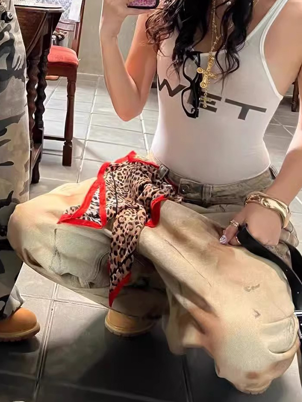 EMMIOL Wasteland-Style Yellow Mud Tie-Dye Boyfriend Jeans