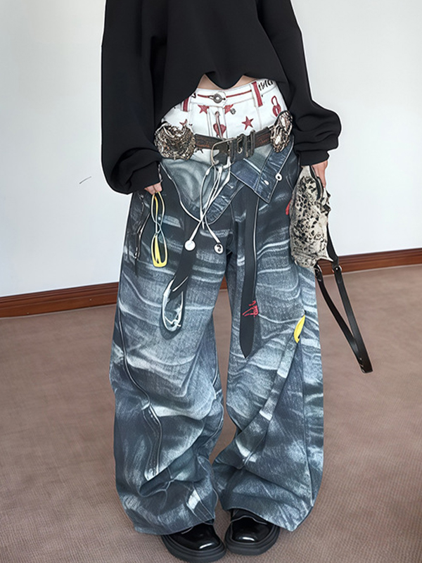 EMMIOL Vaqueros boyfriend con textura patchwork de la calle principal