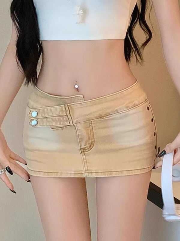 EMMIOL Minifalda ajustada de estilo retro con efecto desgastado