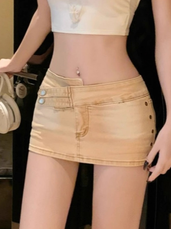 EMMIOL Minifalda ajustada de estilo retro con efecto desgastado