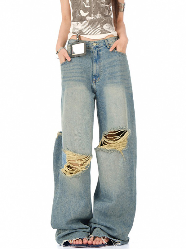 EMMIOL Jeans strappati estetici di design di nicchia