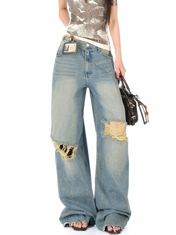 EMMIOL Jeans strappati estetici di design di nicchia