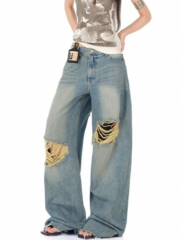 EMMIOL Jeans strappati estetici di design di nicchia