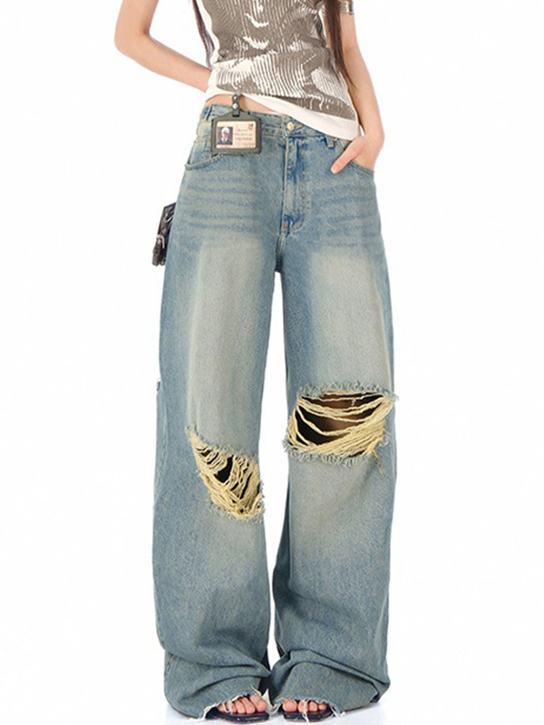 EMMIOL Jeans strappati estetici di design di nicchia