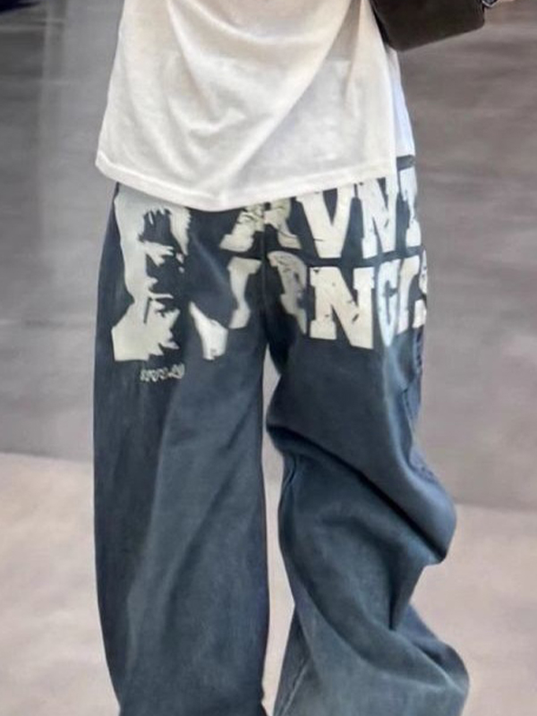 EMMIOL Jeans boyfriend con scritte vintage americane