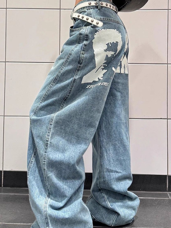 EMMIOL Jeans boyfriend con scritte vintage americane