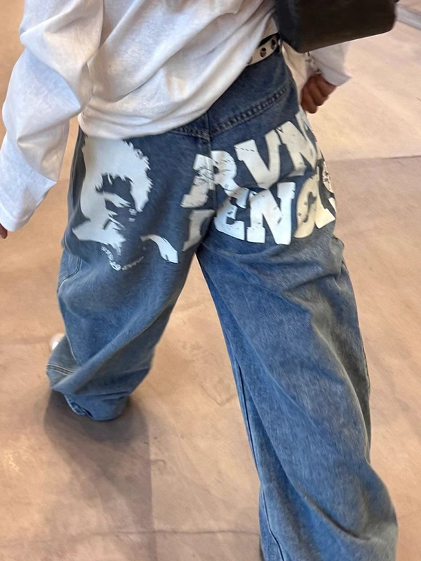 EMMIOL Jeans boyfriend con scritte vintage americane