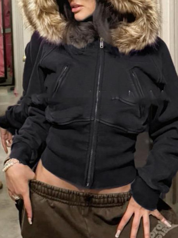 EMMIOL Fur-Trimmed Hooded Waistcoat Jacket