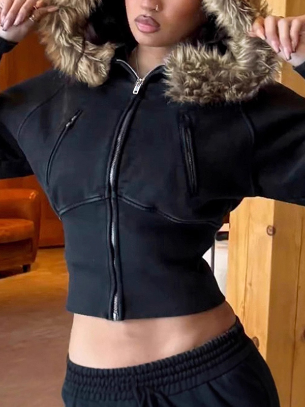 EMMIOL Fur-Trimmed Hooded Waistcoat Jacket