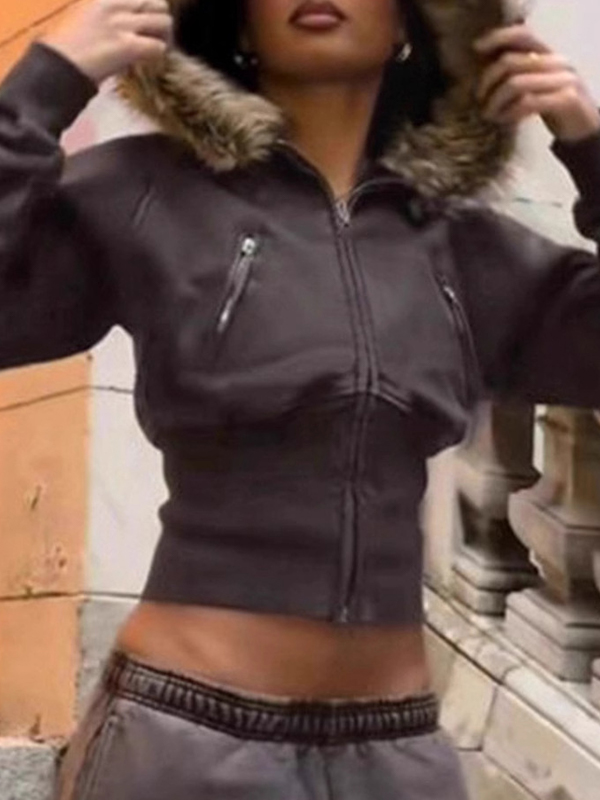 EMMIOL Fur-Trimmed Hooded Waistcoat Jacket