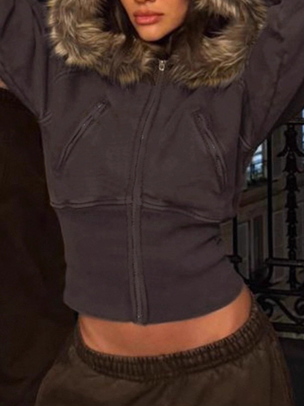 EMMIOL Fur-Trimmed Hooded Waistcoat Jacket