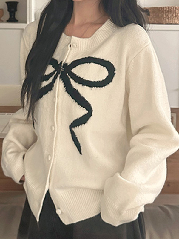 EMMIOL Contrasting Bow Cardigan