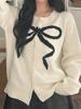 EMMIOL Contrasting Bow Cardigan