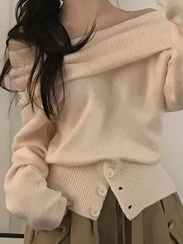 EMMIOL Französischer schulterfreier Ausschnitt, lange Ärmel