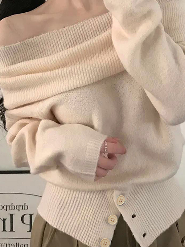 EMMIOL Französischer schulterfreier Ausschnitt, lange Ärmel