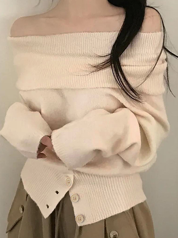 EMMIOL Französischer schulterfreier Ausschnitt, lange Ärmel