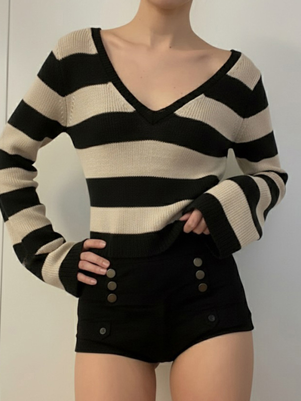 EMMIOL Retro-Chic Langarmshirt mit V-Ausschnitt