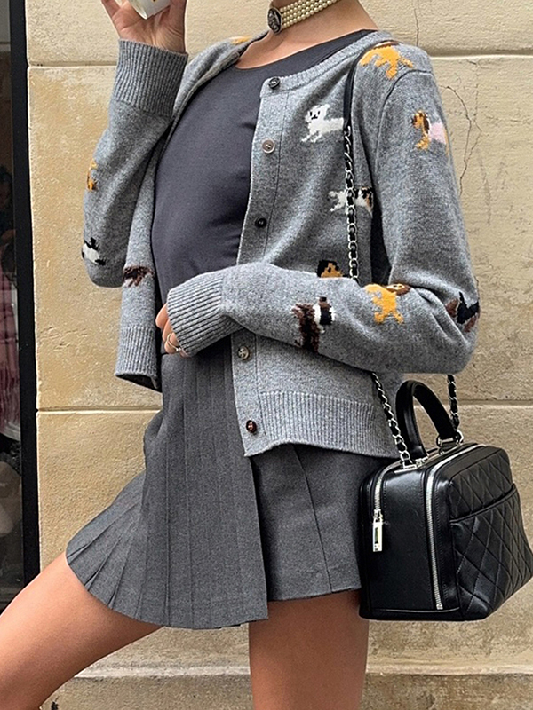 EMMIOL Playful Puppy Print Cardigan