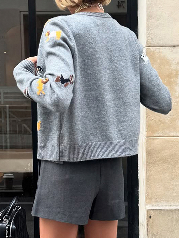 EMMIOL Playful Puppy Print Cardigan