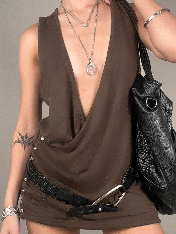 EMMIOL Deep V-Neck Knit Mini Dress