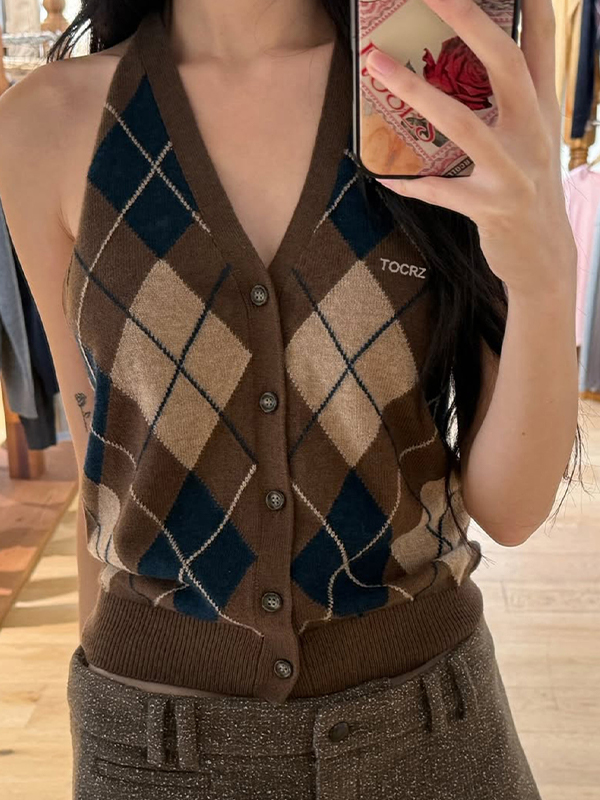 EMMIOL Gilet con motivo a rombi retrò