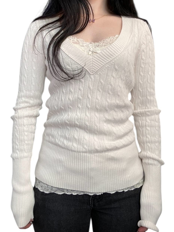 EMMIOL Maniche lunghe con scollo a V intrecciato