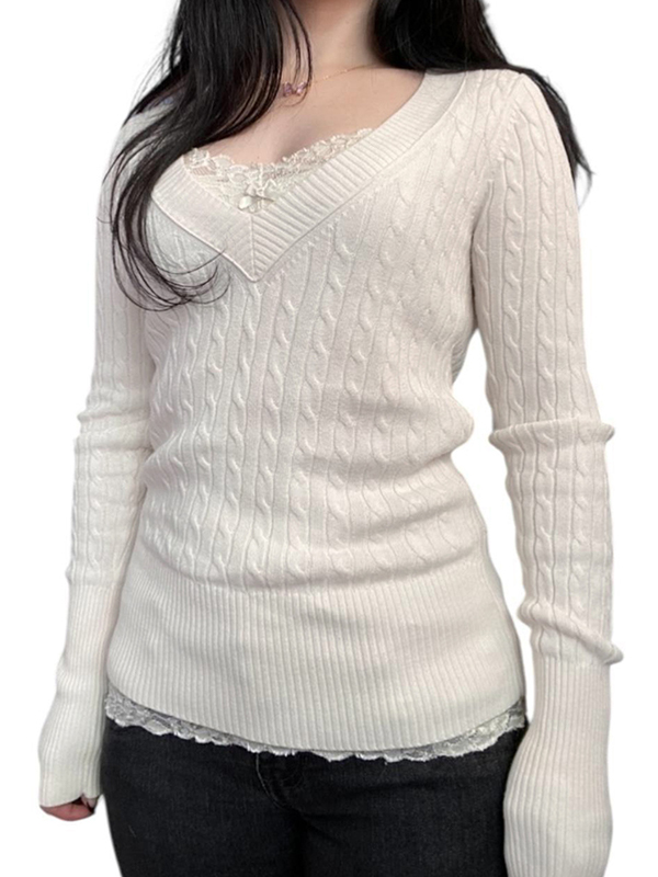 EMMIOL Maniche lunghe con scollo a V intrecciato