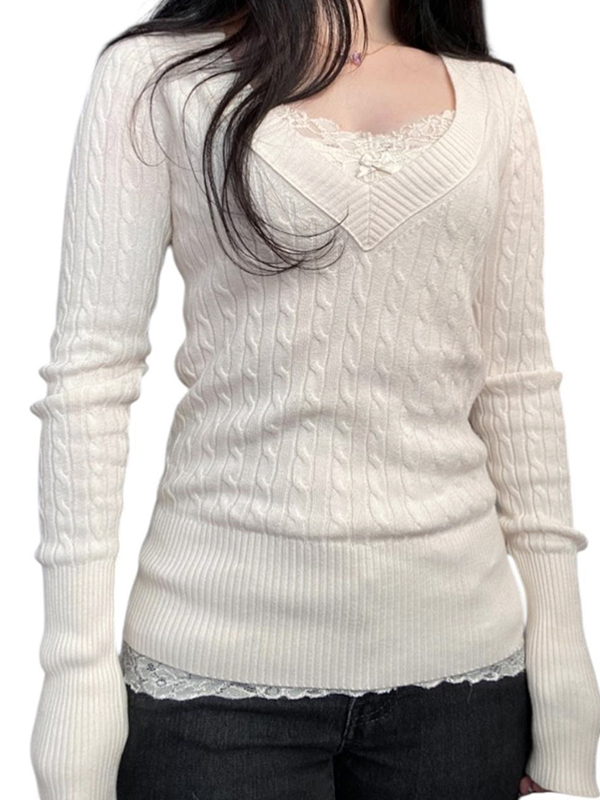 EMMIOL Maniche lunghe con scollo a V intrecciato