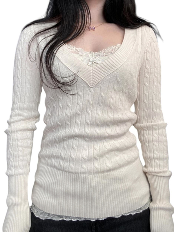 EMMIOL Maniche lunghe con scollo a V intrecciato