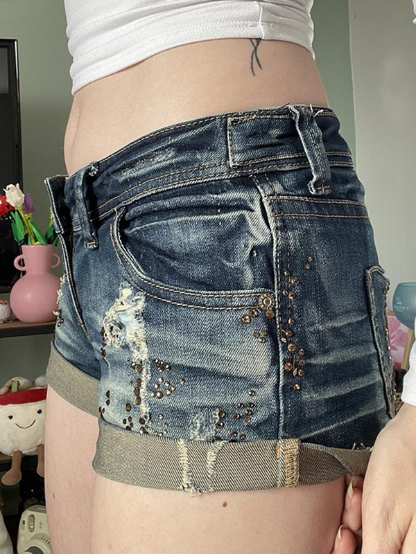 EMMIOL Vintage-Jeansshorts im Used-Look