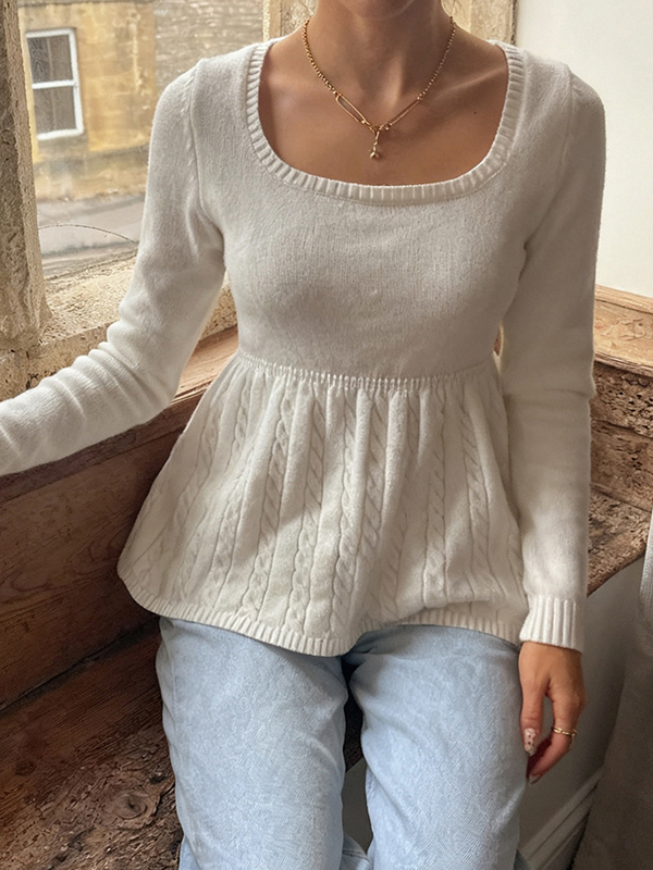 EMMIOL Manga larga con escote cuadrado retro