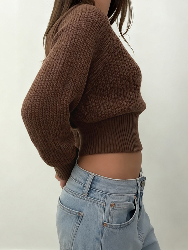 EMMIOL Suéteres marrones de cuello en V y corte holgado