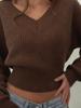 EMMIOL Suéteres marrones de cuello en V y corte holgado