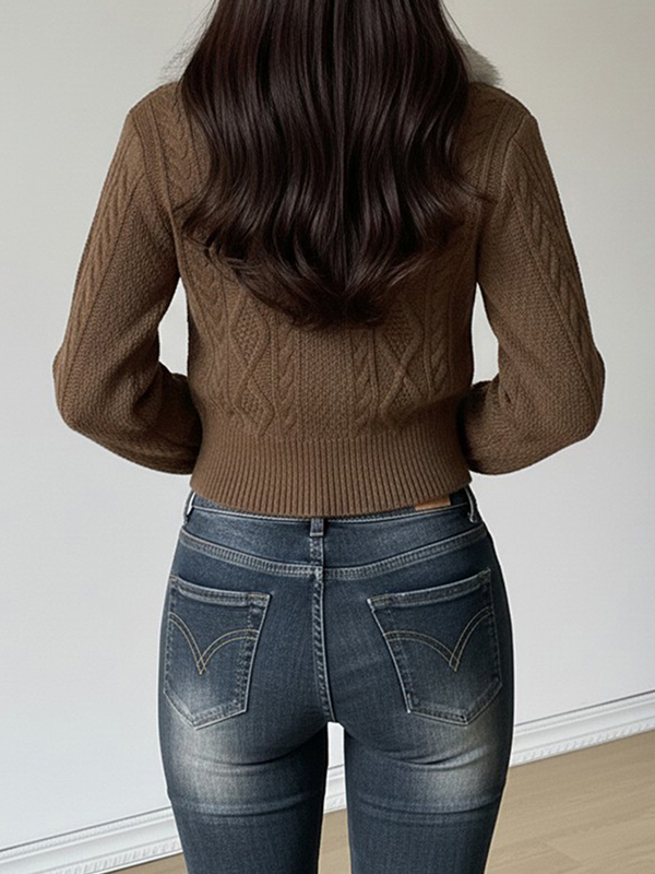 EMMIOL Chaqueta vintage de punto con patrón de rombos