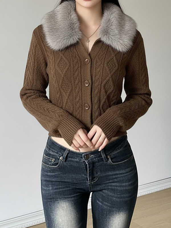 EMMIOL Chaqueta vintage de punto con patrón de rombos