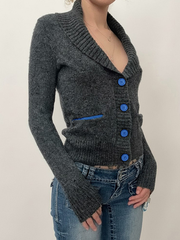 EMMIOL Botones de color contrastante en la solapa de la chaqueta