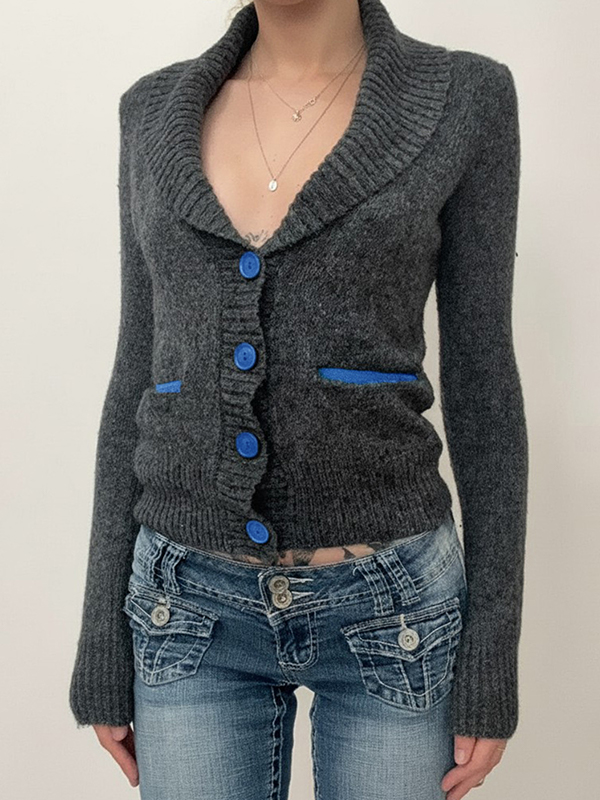 EMMIOL Botones de color contrastante en la solapa de la chaqueta