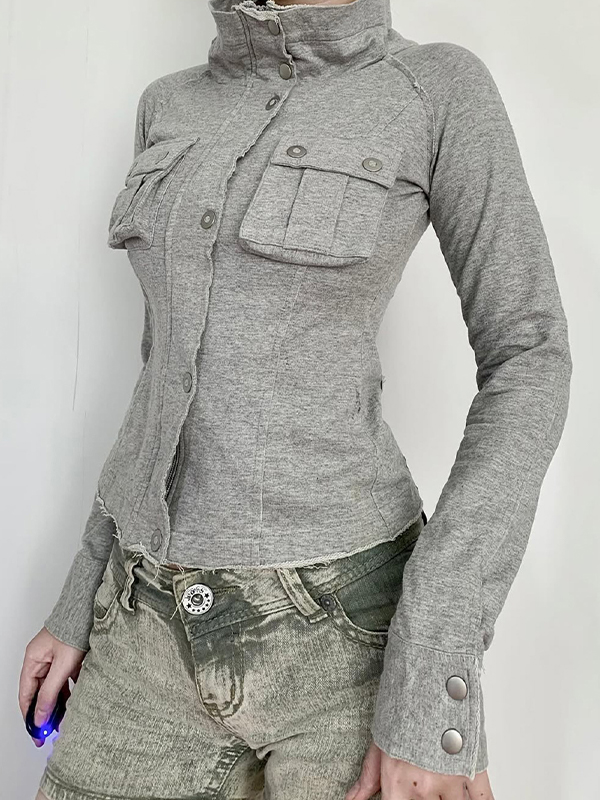 EMMIOL Chaqueta de cuello alto estilo ropa de trabajo