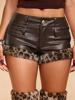 EMMIOL Shorts de piel con estampado de leopardo intenso