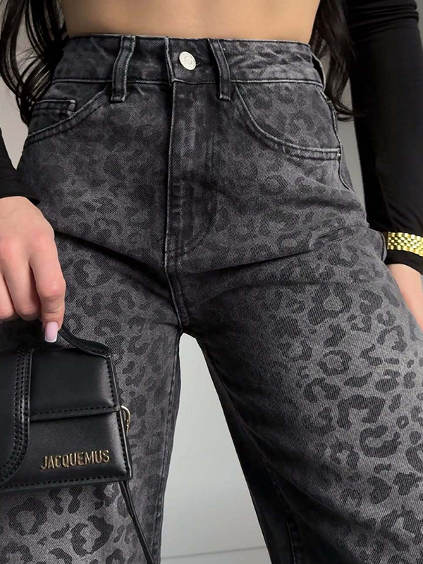 EMMIOL Boyfriend-Jeans mit Leopardenmuster