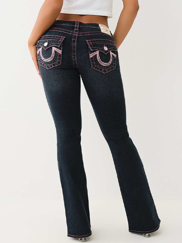 EMMIOL Retro Fashion Horseshoe Embroidery Slim Jeans