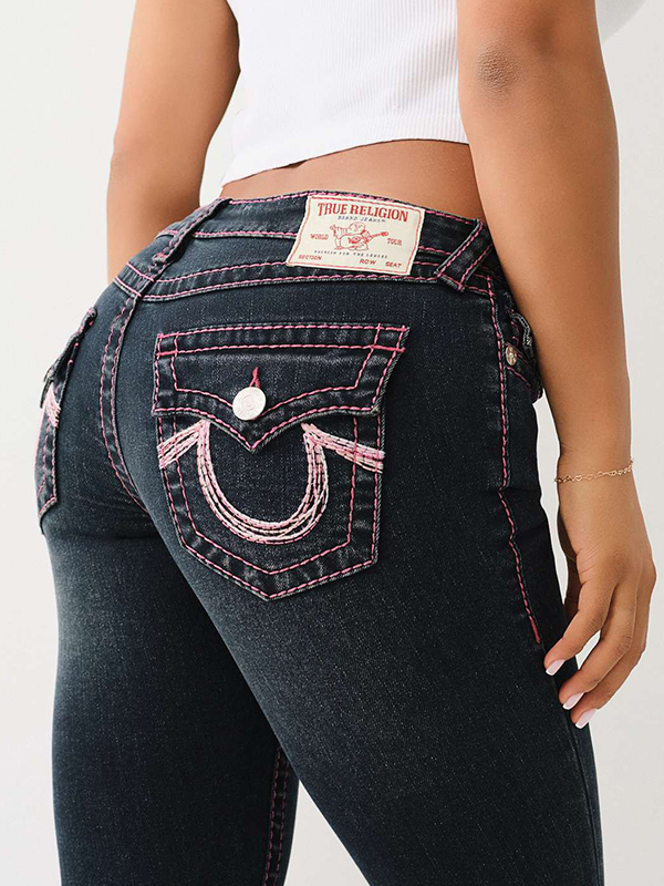 EMMIOL Retro Fashion Horseshoe Embroidery Slim Jeans